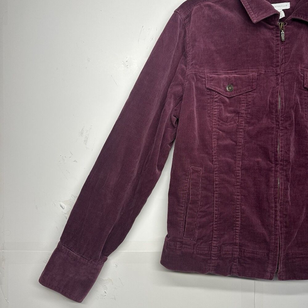 Charter Club Women’s Medium Corduroy Jacket Purple Zip Front Long Sleeve - Picture 2 of 12